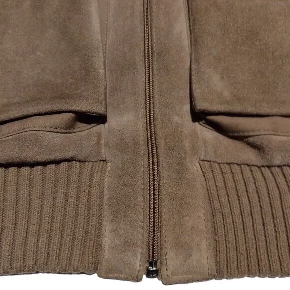 Vintage 60-70's SEARS Sportswear Leather Suede Knit Sweater Bomber Jacket XL Tan - Picture 7 of 15